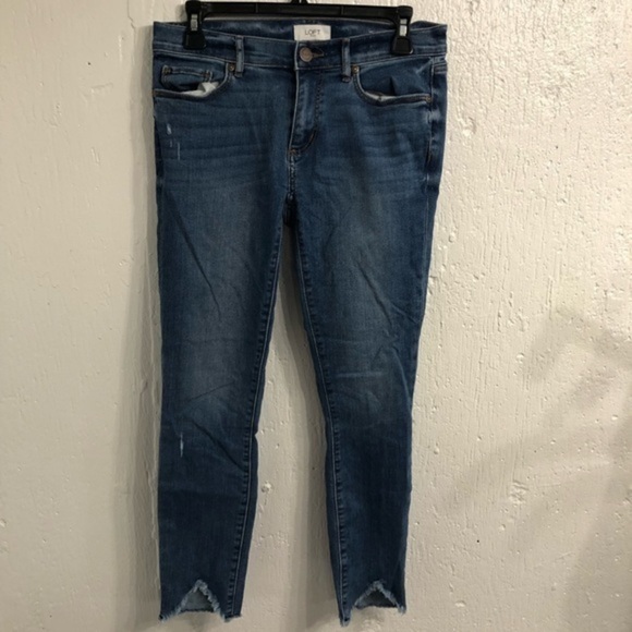 Loft Modern Skinny Women’s Size 2 Dark Wash Jeans Frayed V-Cut Hem Bottom - Picture 1 of 6